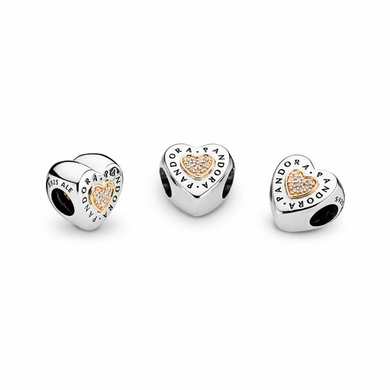 Pandora Signature Heart Charm Clearance NZ, Two Tone (754896-JZC)